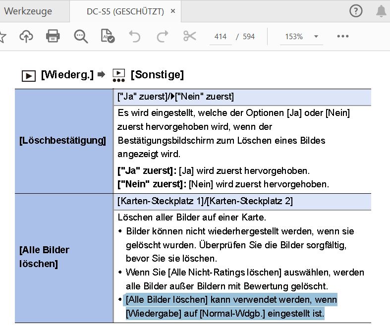 S5 Wiedergabe-Modus  Sonstige  Alle Bilder löschen   nur wenn Wiedergb auf Normal-Wdgb.JPG