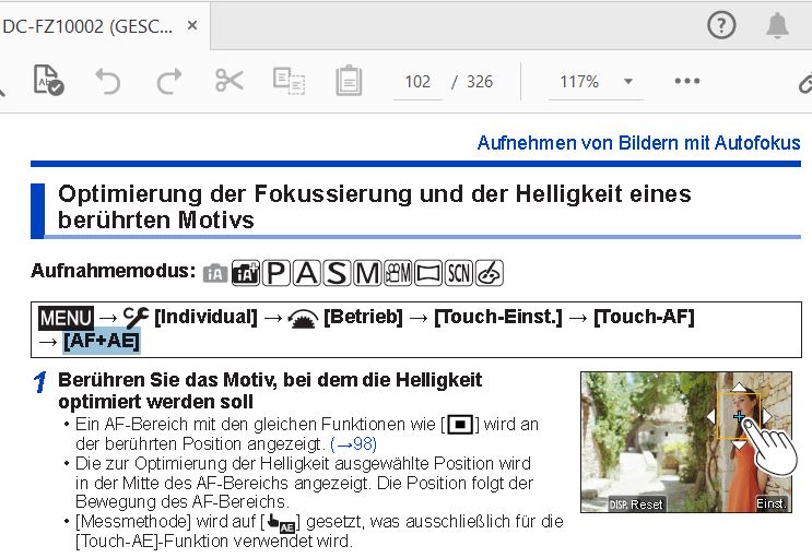 FZ1000 II  Indiv-Menü  Touch-Einst.  Touch-AF  auf  AF+AE  .JPG